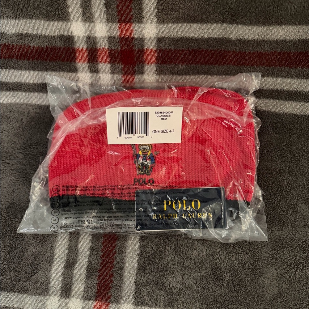 Polo by Ralph Lauren Red and Black Kids Hat and Scarf! Bear logo. - Picture 2 of 4